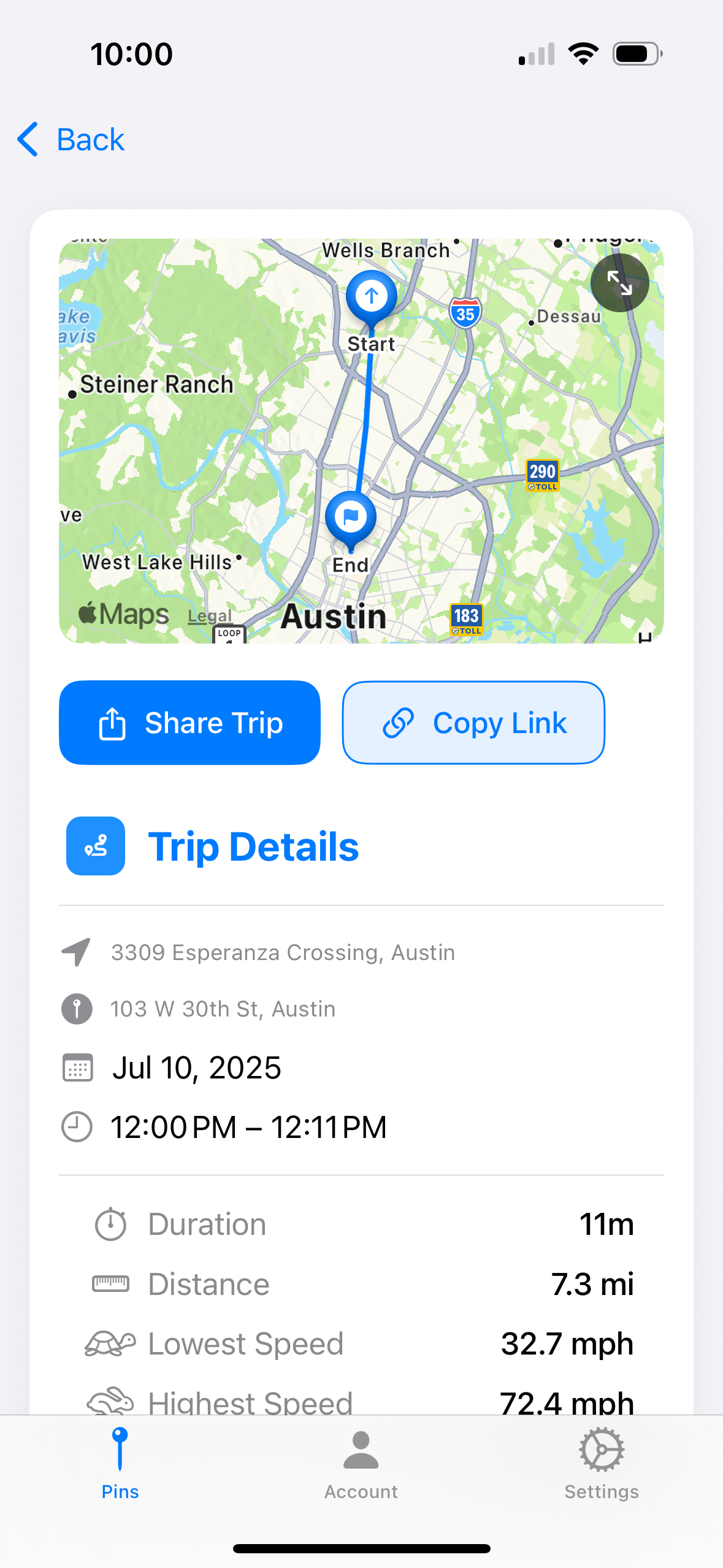 Trip Detail Screen