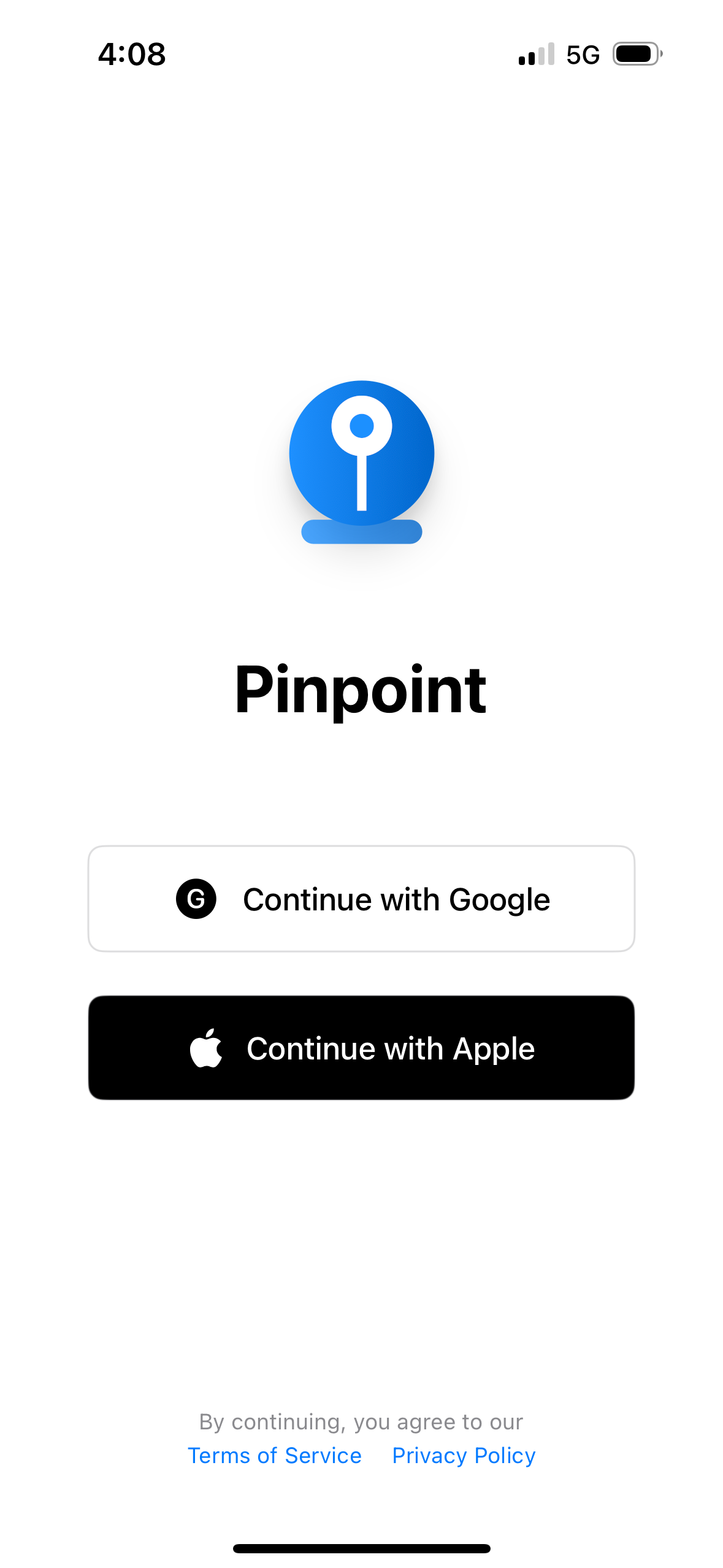 Pinpoint App Main Screen