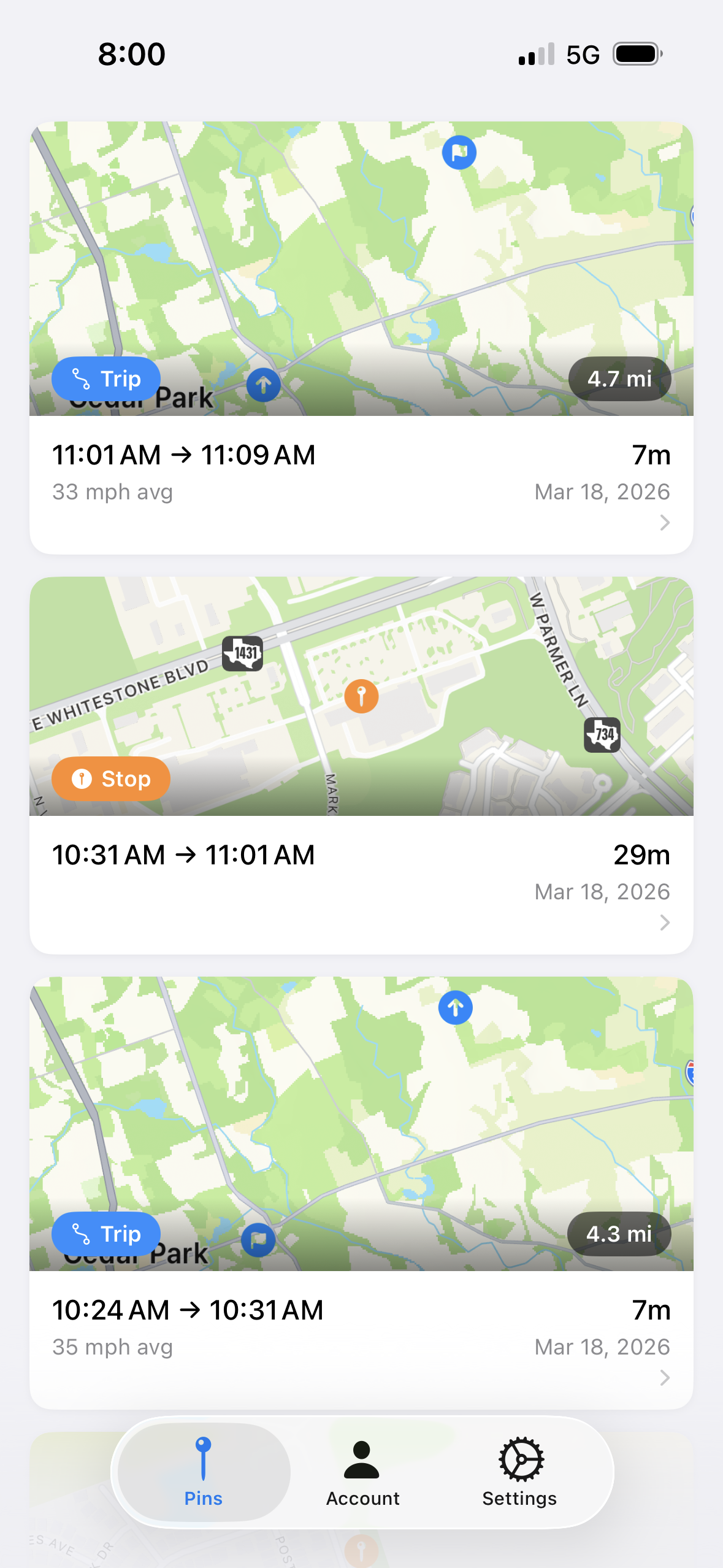 Pinpoint Trip History