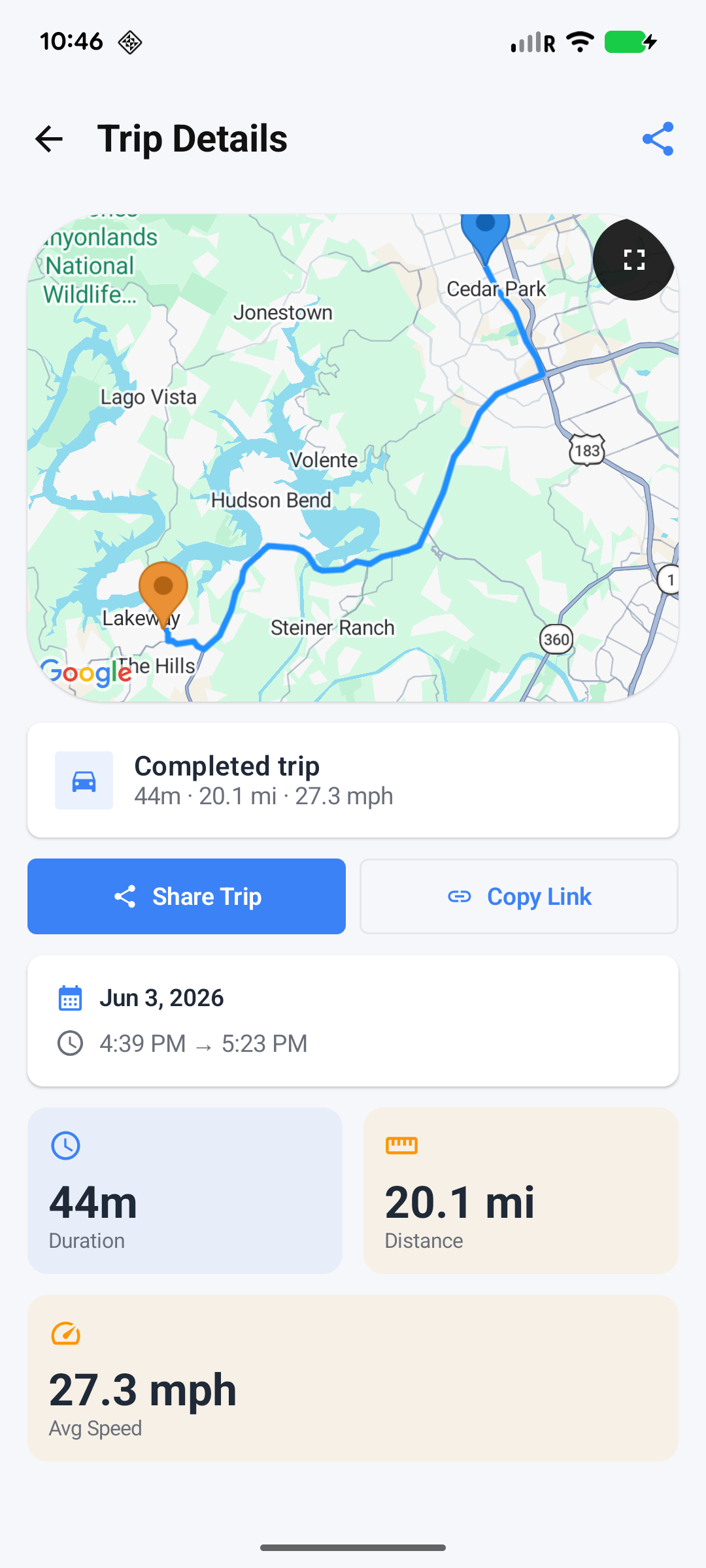 Pinpoint for Android — trip route detail