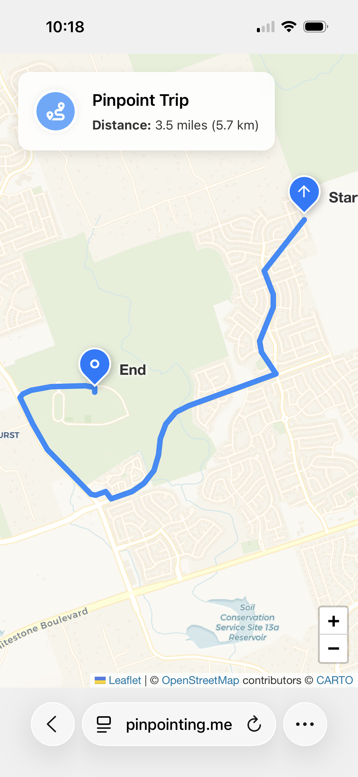 Shared trip viewed in browser